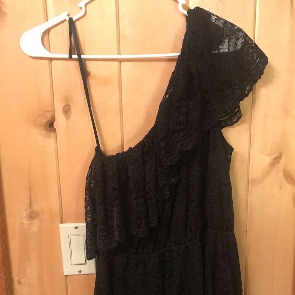 One shoulder black lace dress